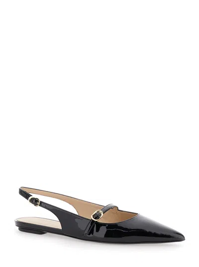 Stuart Weitzman Emilia Patent Mary Jane Slingback Ballerina Flats In Black