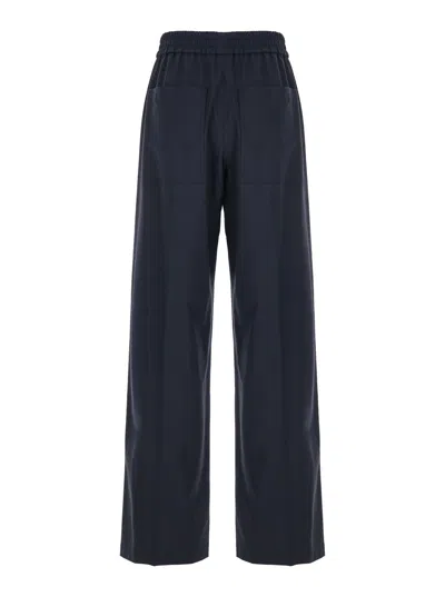 Brunello Cucinelli Blue Pants With Elastic Waist In Wool Blend Stretch Woman