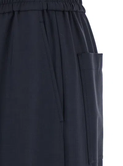 Brunello Cucinelli Blue Pants With Elastic Waist In Wool Blend Stretch Woman