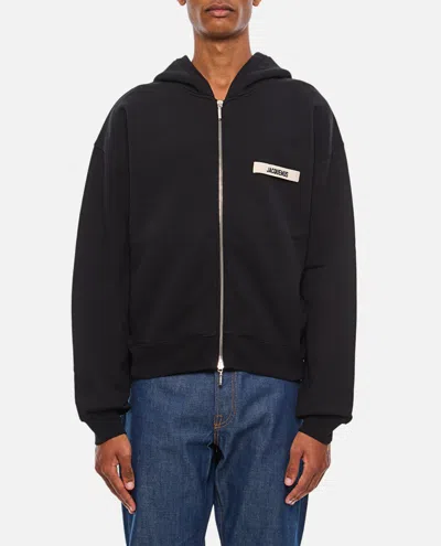 Jacquemus Le Hoodie Zip Gros Hooded Cotton Sweatshirt In Black