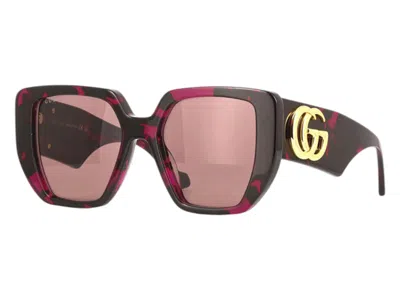 Pre-owned Gucci Women's  Square Sunglasses In Fuchsia/havana (gg0956s 008) In Multi