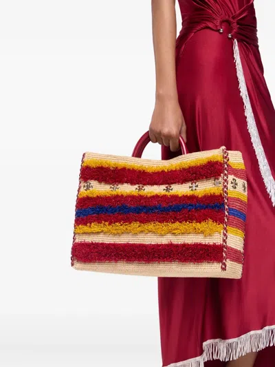 条纹编织托特包