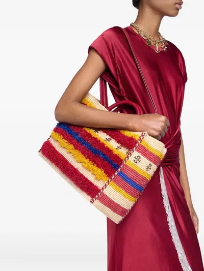 条纹编织托特包