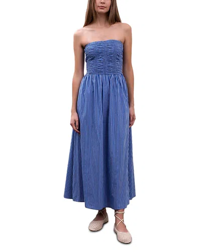 Moon River Shirred Poplin Maxi Dress In Blue