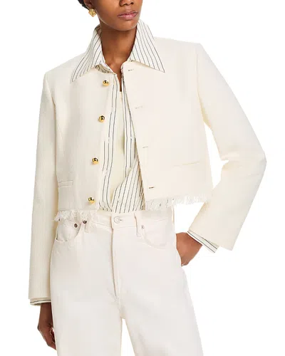 Frame Womens Fringed Cropped Tweed Jacket White In Neutral