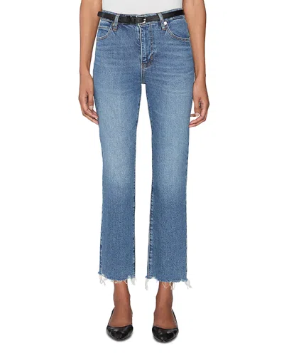 Frame The Ruler Frayed High Waist Ankle Straight Leg Jeans In Blue