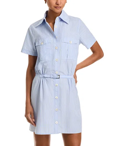 Frame The Stripe Belted Safari Mini Shirtdress In Blue