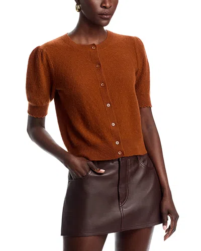 Frame Pointelle Cashmere Cropped Cardigan In Brown