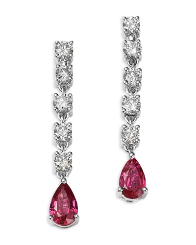 Bloomingdale's Fine Collection Ruby & Champagne Diamond Linear Drop Earrings In 14k White Gold