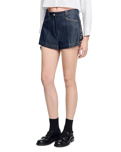 Sandro Denim Belt Loop Shorts In Blue