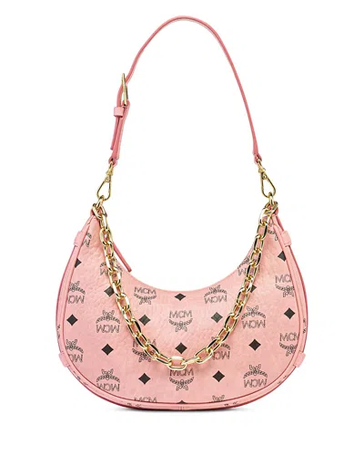 Mcm Small Aren Monogram Crescent Hobo Bag In Pink