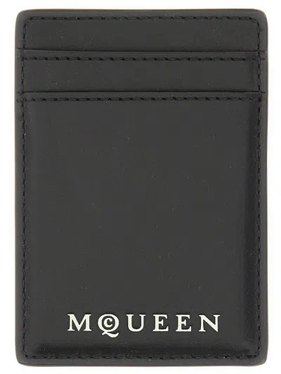 Alexander Mcqueen Alexander Mc Queen Magnetic Card Holder With Logo In Black