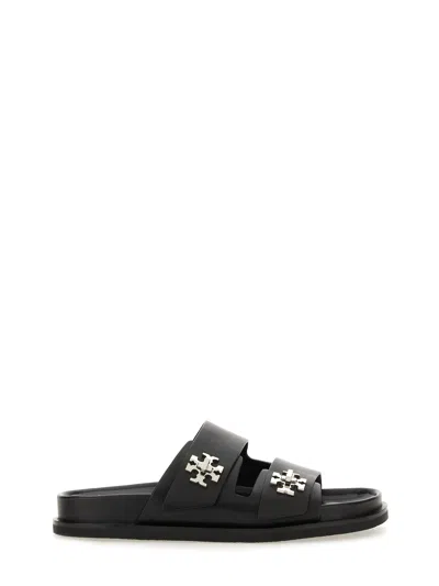 Tory Burch Double Strap Leather Flat Sandals In Black