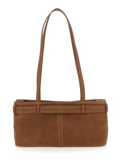 Osoi Brocle Brown Shoulder Bag With Belt And Pendant Key Details In Hammered Leather Woman