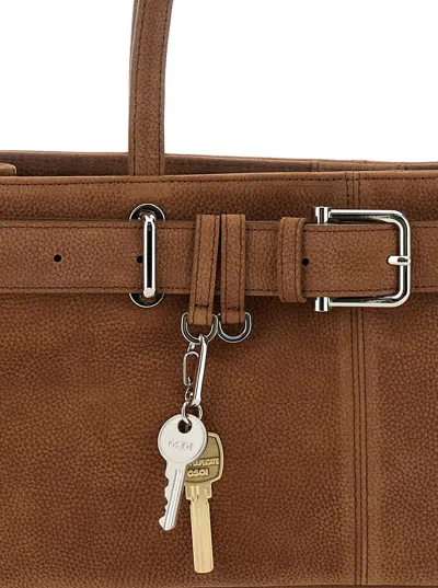 Osoi Brocle Brown Shoulder Bag With Belt And Pendant Key Details In Hammered Leather Woman