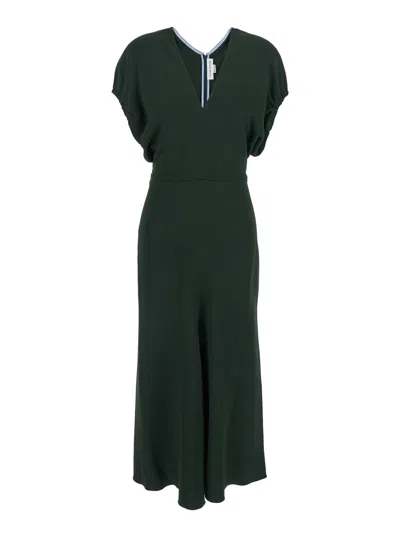 Victoria Beckham Dark Green Midi Dress In Satin