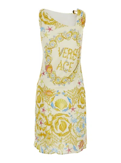 Versace Underwater Barocco Draped Mini Dress In Multi