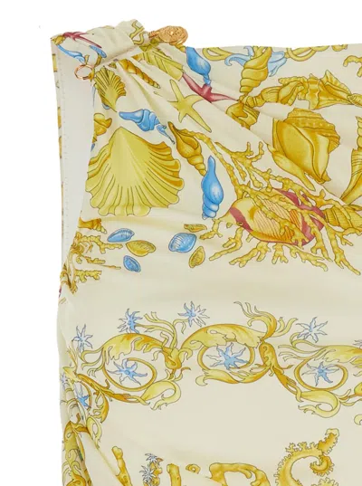 Versace Underwater Barocco Draped Mini Dress In Multi