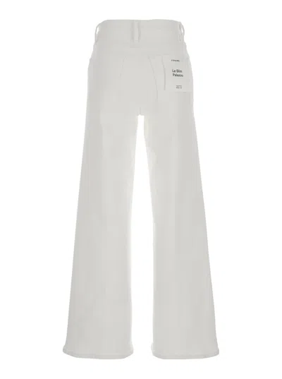 Frame 'le Slim Palazzo' White Jeans With Belt Loops And Wide Leg