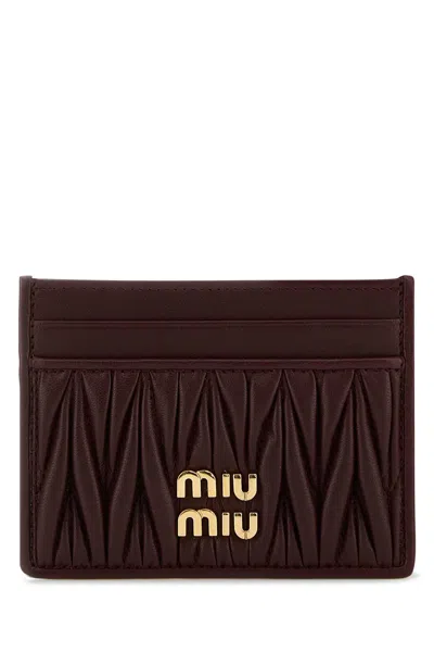 Miu Miu Lamb Leather Quilted Cardholder In Brown