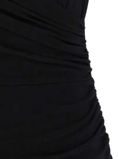 Norma Kamali Black Dress With Draped Details And Bare Shoulders In Tech Fabric Woman