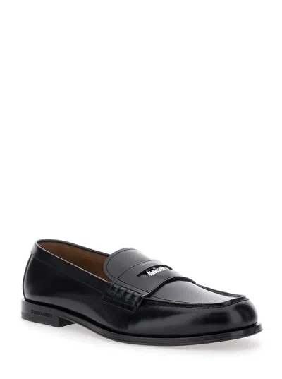 Dsquared2 Black Loafers With Logo Plaque On The Front