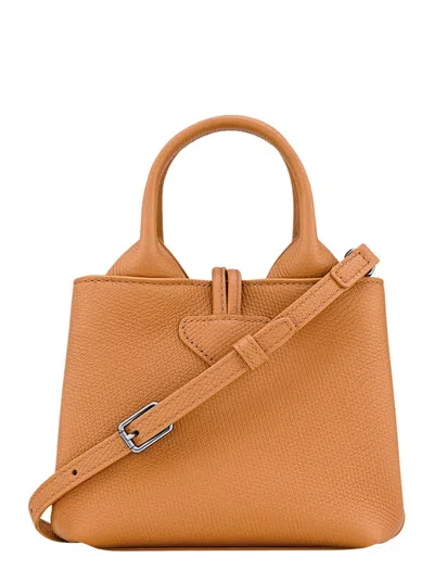 Longchamp Le Roseau Beige Handbag With Toggle Closure In Grained Leather In Brown