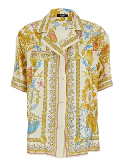 Versace Multicolor Bowling Shirt With Cuban Collar And All-over Underwater Barocco Print In Multi