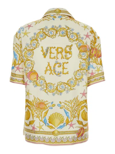 Versace Multicolor Bowling Shirt With Cuban Collar And All-over Underwater Barocco Print In Multi
