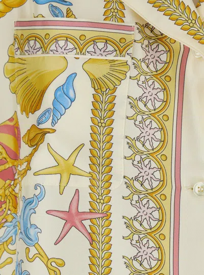 Versace Multicolor Bowling Shirt With Cuban Collar And All-over Underwater Barocco Print In Multi