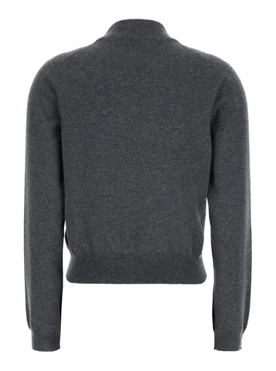 Brunello Cucinelli Grey Sweater With Mock Neck And Monil Detail On The Front