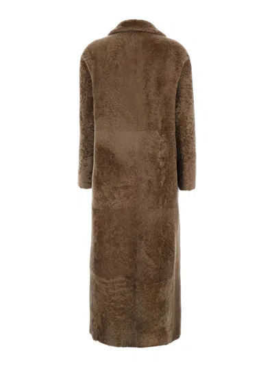 Blancha Brown Double-breasted Shearling Coat With Peak Revers