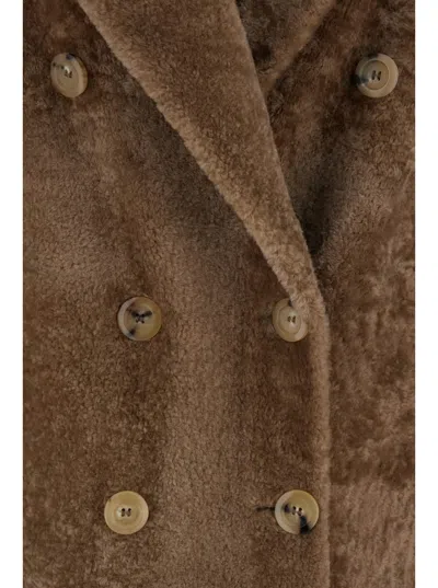 Blancha Brown Double-breasted Shearling Coat With Peak Revers
