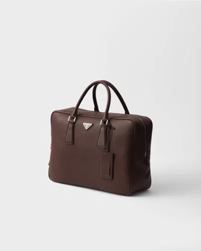 Prada Triangle Logo Leather Briefcase In Brown