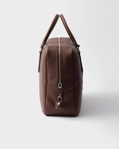 Prada Triangle Logo Leather Briefcase In Brown