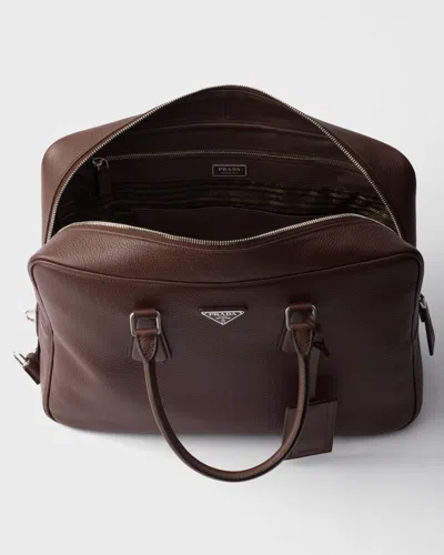 Prada Triangle Logo Leather Briefcase In Brown
