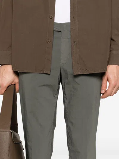 Pt01 Double Dye Stretch Light Popeline Slim Flat Front Pants In Green