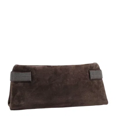 Brunello Cucinelli Clutch Bag Rectangular Contrast Handles In Brown