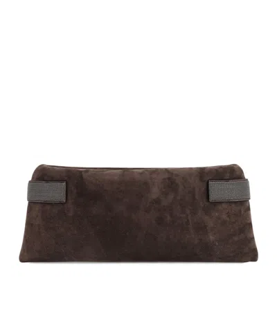 Brunello Cucinelli Clutch Bag Rectangular Contrast Handles In Brown