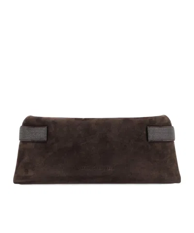 Brunello Cucinelli Clutch Bag Rectangular Contrast Handles In Brown