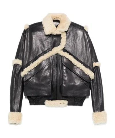 Magda Butrym Leather Jacket With Unique Fur Insert In Black