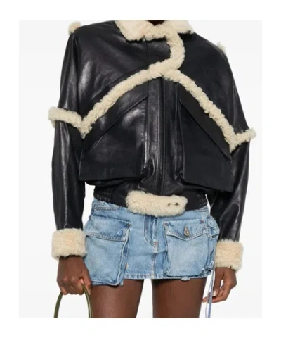 Magda Butrym Leather Jacket With Unique Fur Insert In Black