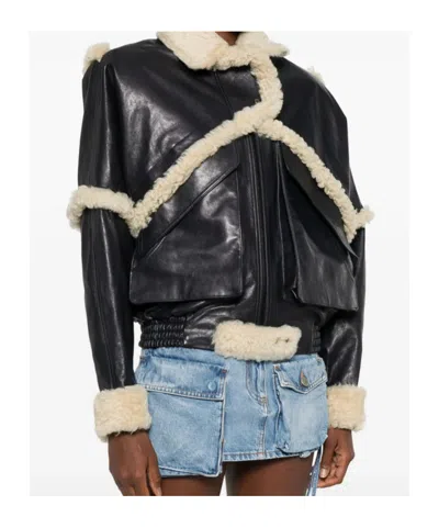 Magda Butrym Leather Jacket With Unique Fur Insert In Black