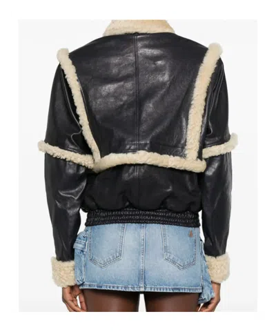 Magda Butrym Leather Jacket With Unique Fur Insert In Black