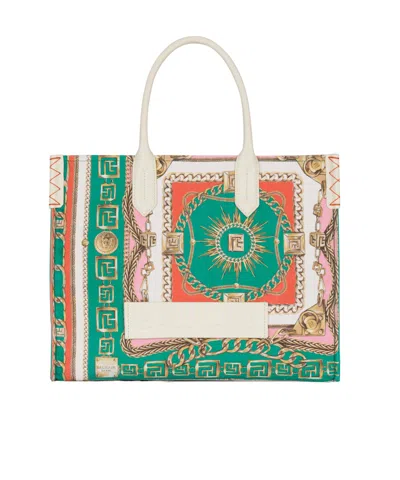 Balmain B-army Medium Tote Bag In Printed Canvas