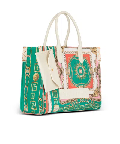Balmain B-army Medium Tote Bag In Printed Canvas