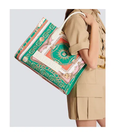 Balmain B-army Medium Tote Bag In Printed Canvas