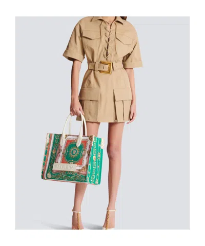 Balmain B-army Medium Tote Bag In Printed Canvas