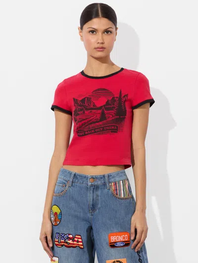 Alice And Olivia Onie Baby Ringer T-shirt In Red