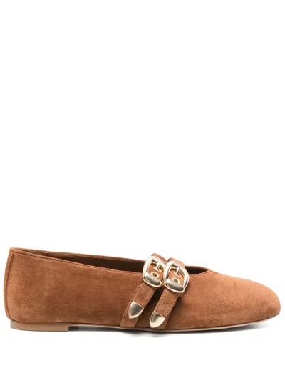 Stuart Weitzman Maven Suede Buckle Mary Jane Ballerina Flats In Multi